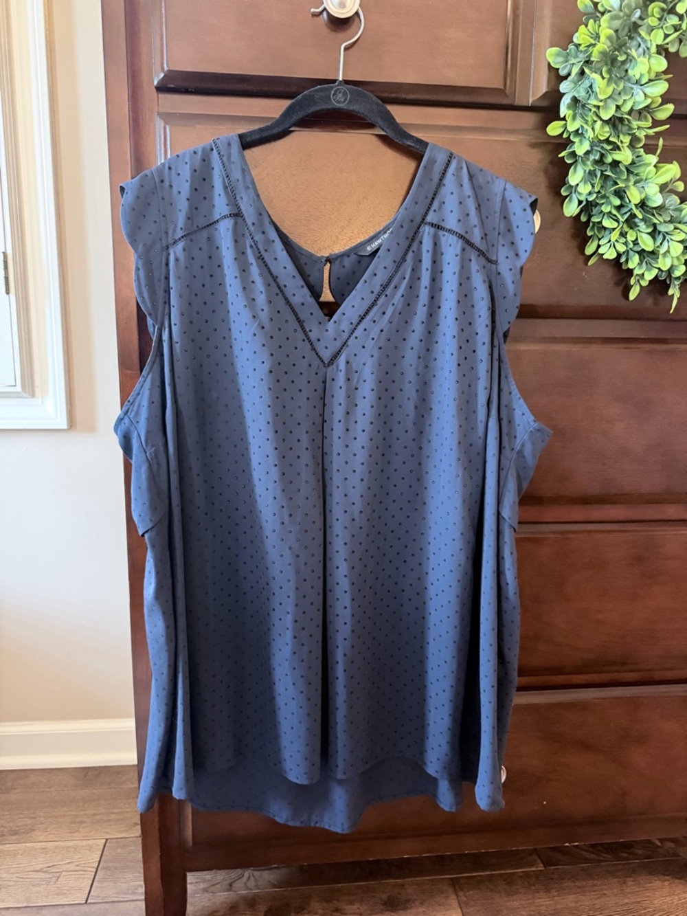 41 Hawthorn Navy Dot Sleeveless V-Neck Blouse